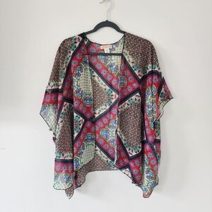 Band of Gypsies S/M Boho Patchwork Kimono Cardigan Multicolor Sheer Open Front